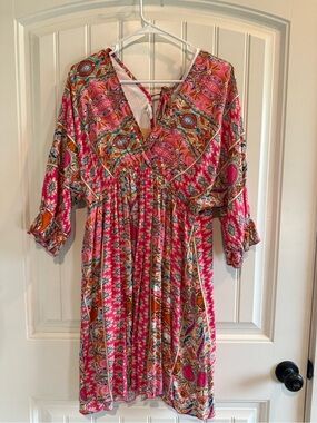 ePretty Pink and Turquoise Paisley V-Neck Dress